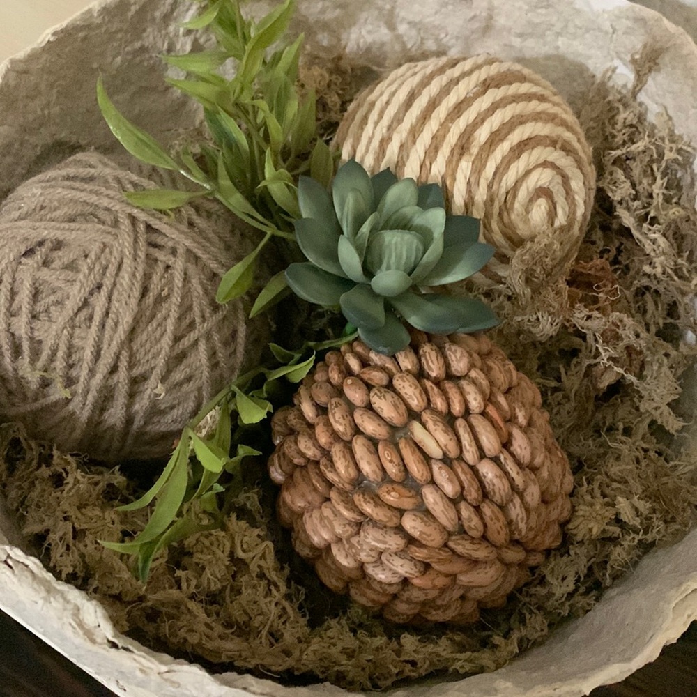 Handmade paper mache bowls, with hand made decorative balls